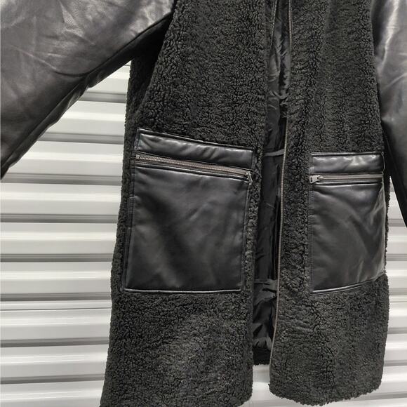Andrew Marc Womens Teddy Sherpa Coat XXL Black Faux Leather Cozycore Jacket - Picture 5 of 12